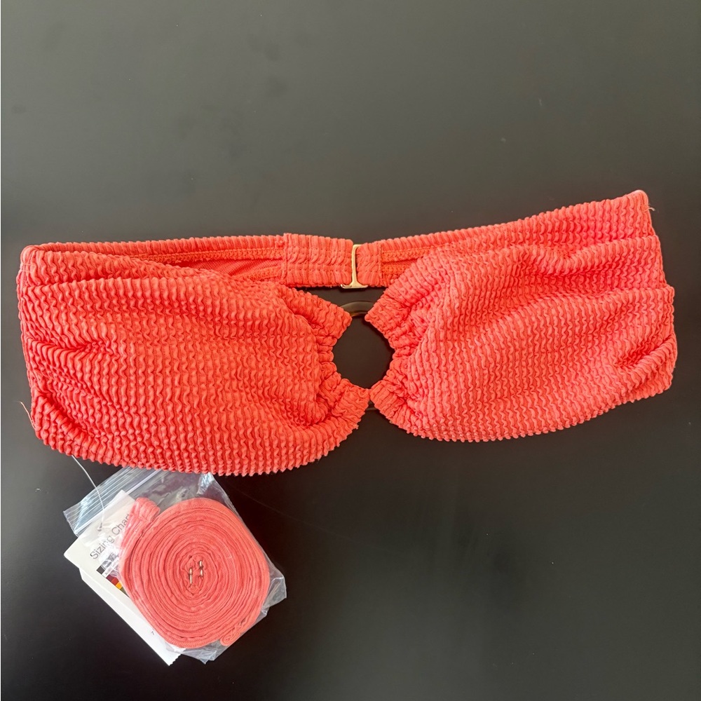 Terra & Sky Coral Smocked Bandeau with Ring Accent